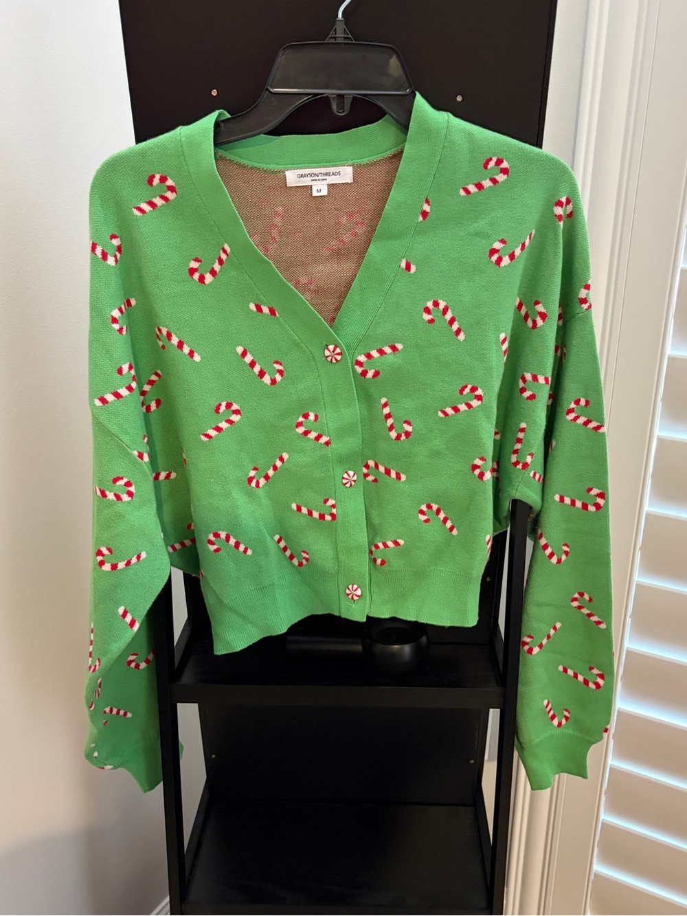 Grayson Threads Holiday Candy Cane Peppermint Cardigan Sweater Size M Christmas